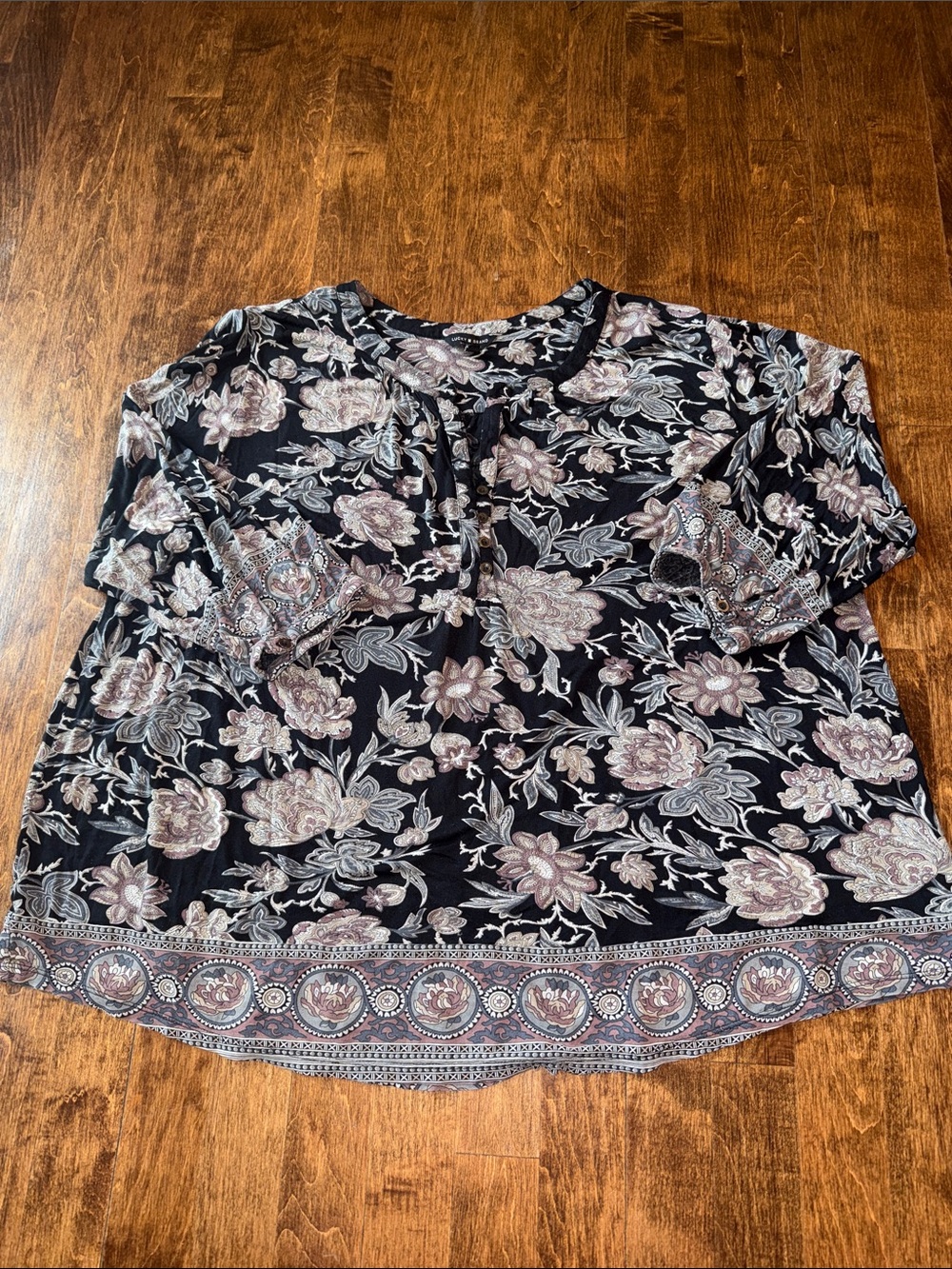 Lucky Brand Black Floral Border-Print Tunic